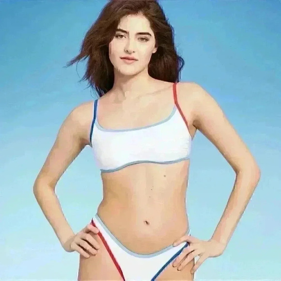 Wild Fable Bikini TOP M(8/10) And High Rise BOTTOM S(4/6) Red/White/Blue NWT - Picture 1 of 16
